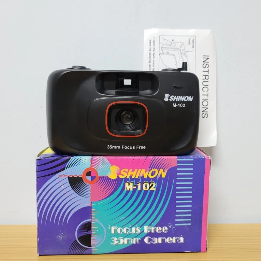 Shinon M-102 35mm Film Camera Focus Free Manual New Dead Stock Box Black Vintage